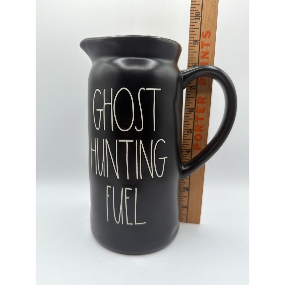 Rae Dunn GHOST HUNTING FUEL Matte Black Halloween Pitcher 9" Ceramic